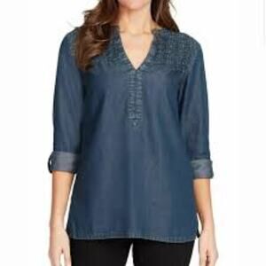 Bandolino Trinity Henley Denim Top Lightweight Size L